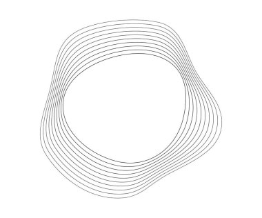 Dinamik dalgalı çizgili yuvarlak kıvrımlı ses dalgaları. Beyaz arka planda siyah dalgalı daireler. Tasarım elemanı. Vektör illüstrasyonu