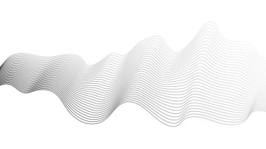 Beyaz zemin üzerinde gri dalga gradyan çizgileri olan soyut arkaplan. Modern teknoloji arka planı, dalga tasarımı. Vektör illüstrasyonu