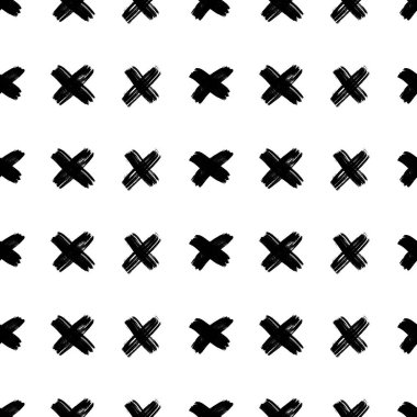 Elle çizilmiş çapraz sembollü kusursuz desen. Beyaz arka planda siyah çizim işareti. Vektör illüstrasyonu