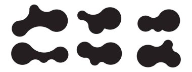 Birbirine bağlı noktalar ve şekil değiştiren kabarcıklar içeren altı soyut meta şekil seti. Sıvı, organik metabol formlu geometrik vektör simgeleri. Vektör illüstrasyonu