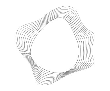 Dinamik dalgalı çizgili yuvarlak kıvrımlı ses dalgaları. Beyaz arka planda siyah dalgalı daireler. Tasarım elemanı. Vektör illüstrasyonu