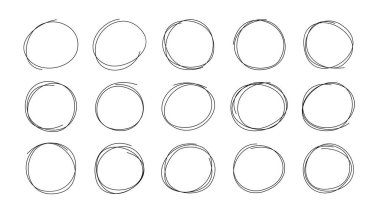 Soyut, minimalist tarzda el çizimi büyük daireler. Dağınık yuvarlak çizgi şekilleri modern grafik tasarım, markalaşma, sunumlar, sosyal medya iletileri ve yaratıcı çizimler için mükemmeldir. Vektör illüstrasyonu