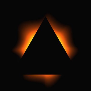 Üçgen çerçeveyi gradyanla aydınlat. Turuncu üçgen neon pankartı siyah arkaplanda izole edilmiş. Vektör illüstrasyonu