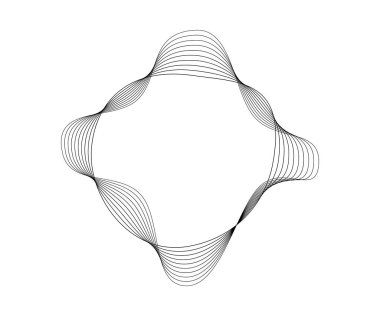 Dinamik dalgalı çizgili yuvarlak kıvrımlı ses dalgaları. Beyaz arka planda siyah dalgalı daireler. Tasarım elemanı. Vektör illüstrasyonu