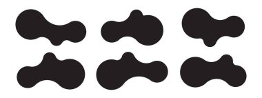 Birbirine bağlı noktalar ve şekil değiştiren kabarcıklar içeren altı soyut meta şekil seti. Sıvı, organik metabol formlu geometrik vektör simgeleri. Vektör illüstrasyonu