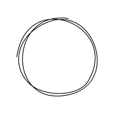 El çizimi karalama çemberi soyut, minimalist tarzda. Dağınık yuvarlak çizgi şekli modern grafik tasarım, markalaşma, sunumlar ve sosyal medya paylaşımları için mükemmeldir. Vektör illüstrasyonu