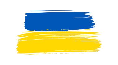 Grunge tarzında Ukrayna ulusal bayrağı. Ukrayna 'nın fırça darbesi bayrağıyla boyanmış. Vektör illüstrasyonu