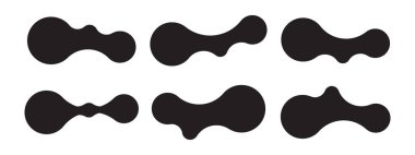 Birbirine bağlı noktalar ve şekil değiştiren kabarcıklar içeren altı soyut meta şekil seti. Sıvı, organik metabol formlu geometrik vektör simgeleri. Vektör illüstrasyonu