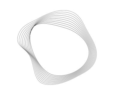 Dinamik dalgalı çizgili yuvarlak kıvrımlı ses dalgaları. Beyaz arka planda siyah dalgalı daireler. Tasarım elemanı. Vektör illüstrasyonu