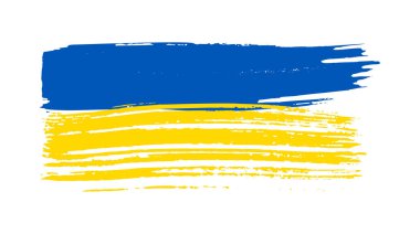 Grunge tarzında Ukrayna ulusal bayrağı. Ukrayna 'nın fırça darbesi bayrağıyla boyanmış. Vektör illüstrasyonu