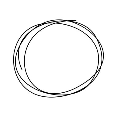El çizimi karalama çemberi soyut, minimalist tarzda. Dağınık yuvarlak çizgi şekli modern grafik tasarım, markalaşma, sunumlar ve sosyal medya paylaşımları için mükemmeldir. Vektör illüstrasyonu