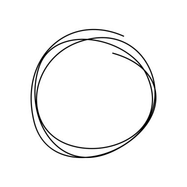 El çizimi karalama çemberi soyut, minimalist tarzda. Dağınık yuvarlak çizgi şekli modern grafik tasarım, markalaşma, sunumlar ve sosyal medya paylaşımları için mükemmeldir. Vektör illüstrasyonu