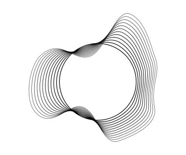 Dinamik dalgalı çizgili yuvarlak kıvrımlı ses dalgaları. Beyaz arka planda siyah dalgalı daireler. Tasarım elemanı. Vektör illüstrasyonu