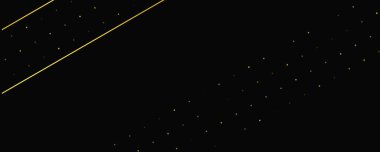 Soyut altın çizgileri ve parlak noktaları olan gösterişli, koyu bir arka plan. Işıldayan pırıltılı arkaplan. Modern şablonlar için şık ve zarif bir tasarım. Vektör illüstrasyonu