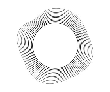 Dinamik dalgalı çizgili yuvarlak kıvrımlı ses dalgaları. Beyaz arka planda siyah dalgalı daireler. Tasarım elemanı. Vektör illüstrasyonu