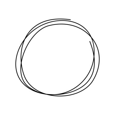 El çizimi karalama çemberi soyut, minimalist tarzda. Dağınık yuvarlak çizgi şekli modern grafik tasarım, markalaşma, sunumlar ve sosyal medya paylaşımları için mükemmeldir. Vektör illüstrasyonu