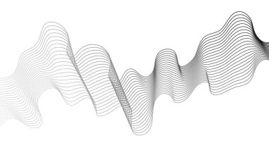 Beyaz zemin üzerinde gri dalga gradyan çizgileri olan soyut arkaplan. Modern teknoloji arka planı, dalga tasarımı. Vektör illüstrasyonu