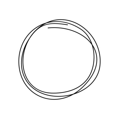 El çizimi karalama çemberi soyut, minimalist tarzda. Dağınık yuvarlak çizgi şekli modern grafik tasarım, markalaşma, sunumlar ve sosyal medya paylaşımları için mükemmeldir. Vektör illüstrasyonu