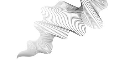 Beyaz zemin üzerinde gri dalga gradyan çizgileri olan soyut arkaplan. Modern teknoloji arka planı, dalga tasarımı. Vektör illüstrasyonu