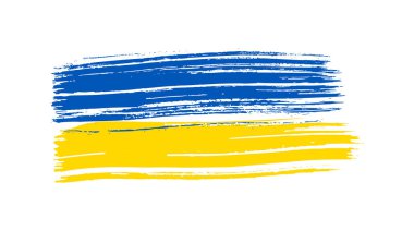 Grunge tarzında Ukrayna ulusal bayrağı. Ukrayna 'nın fırça darbesi bayrağıyla boyanmış. Vektör illüstrasyonu