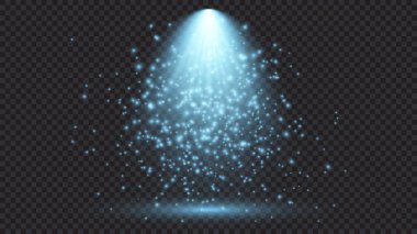 Spot ışıklarıyla birlikte soğuk mavi ışık. Koyu şeffaf bir arkaplanda sahne aydınlatma efektleri. Vektör illüstrasyonu