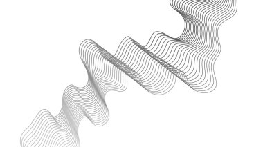 Beyaz zemin üzerinde gri dalga gradyan çizgileri olan soyut arkaplan. Modern teknoloji arka planı, dalga tasarımı. Vektör illüstrasyonu