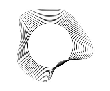 Dinamik dalgalı çizgili yuvarlak kıvrımlı ses dalgaları. Beyaz arka planda siyah dalgalı daireler. Tasarım elemanı. Vektör illüstrasyonu