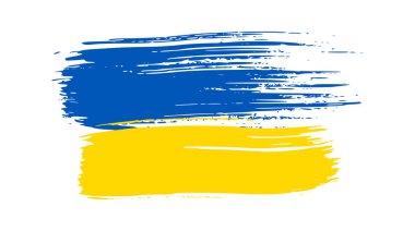 Grunge tarzında Ukrayna ulusal bayrağı. Ukrayna 'nın fırça darbesi bayrağıyla boyanmış. Vektör illüstrasyonu