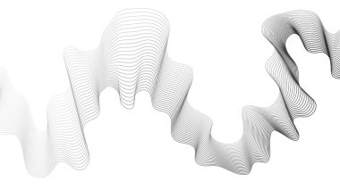 Beyaz zemin üzerinde gri dalga gradyan çizgileri olan soyut arkaplan. Modern teknoloji arka planı, dalga tasarımı. Vektör illüstrasyonu