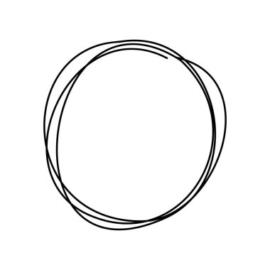 El çizimi karalama çemberi soyut, minimalist tarzda. Dağınık yuvarlak çizgi şekli modern grafik tasarım, markalaşma, sunumlar ve sosyal medya paylaşımları için mükemmeldir. Vektör illüstrasyonu