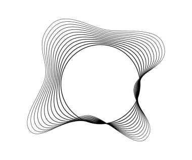 Dinamik dalgalı çizgili yuvarlak kıvrımlı ses dalgaları. Beyaz arka planda siyah dalgalı daireler. Tasarım elemanı. Vektör illüstrasyonu