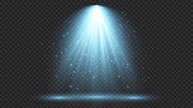 Spot ışıklarıyla birlikte soğuk mavi ışık. Koyu şeffaf bir arkaplanda sahne aydınlatma efektleri. Vektör illüstrasyonu