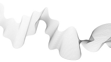 Beyaz zemin üzerinde gri dalga gradyan çizgileri olan soyut arkaplan. Modern teknoloji arka planı, dalga tasarımı. Vektör illüstrasyonu