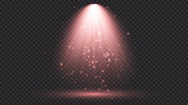 Spot ışıklarıyla birlikte soğuk kırmızı ışık. Koyu şeffaf bir arkaplanda sahne aydınlatma efektleri. Vektör illüstrasyonu