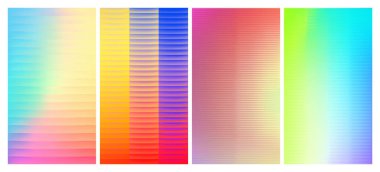 Dört adet buzlu kaburgalı cam doku seti. Bükülmüş cam yüzeydeki değişken yansımalar. Ilık, parlak bir yüzeye sahip ışıl ışıl bir ışık. Vektör İllüstrasyonu