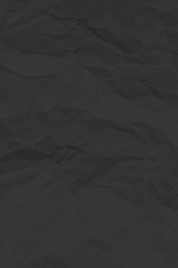 Siyah, buruşuk kağıt arka plan. Posterler ve afişler için buruşturulmuş dikey boş kağıt şablonu. Vektör illüstrasyonu