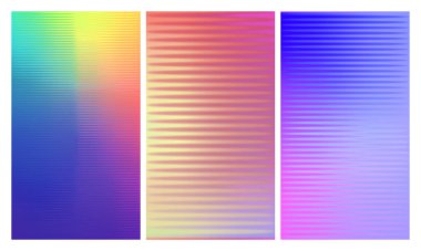 Üç adet buzlu kaburgalı cam doku seti. Bükülmüş cam yüzeydeki değişken yansımalar. Ilık, parlak bir yüzeye sahip ışıl ışıl bir ışık. Vektör İllüstrasyonu