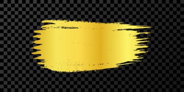Altın fırça darbesi. El çizimi mürekkep lekesi koyu şeffaf arkaplanda izole edilmiş. Vektör illüstrasyonu