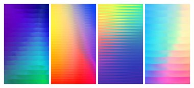 Dört adet buzlu kaburgalı cam doku seti. Bükülmüş cam yüzeydeki değişken yansımalar. Ilık, parlak bir yüzeye sahip ışıl ışıl bir ışık. Vektör İllüstrasyonu