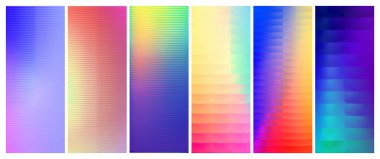 Altı adet buzlu kaburgalı cam doku seti. Bükülmüş cam yüzeydeki değişken yansımalar. Ilık, parlak bir yüzeye sahip ışıl ışıl bir ışık. Vektör İllüstrasyonu