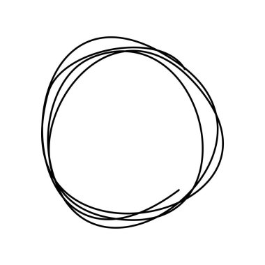 El çizimi karalama çemberi soyut, minimalist tarzda. Dağınık yuvarlak çizgi şekli modern grafik tasarım, markalaşma, sunumlar ve sosyal medya paylaşımları için mükemmeldir. Vektör illüstrasyonu
