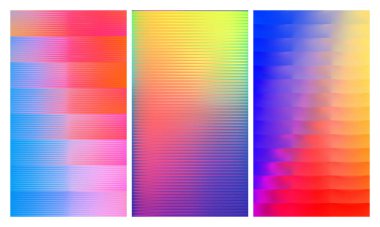 Üç adet buzlu kaburgalı cam doku seti. Bükülmüş cam yüzeydeki değişken yansımalar. Ilık, parlak bir yüzeye sahip ışıl ışıl bir ışık. Vektör İllüstrasyonu