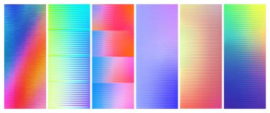 Altı adet buzlu kaburgalı cam doku seti. Bükülmüş cam yüzeydeki değişken yansımalar. Ilık, parlak bir yüzeye sahip ışıl ışıl bir ışık. Vektör İllüstrasyonu