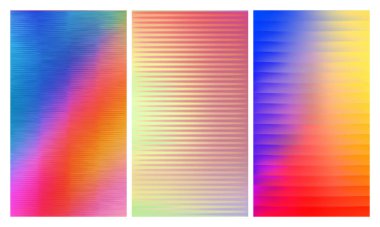 Üç adet buzlu kaburgalı cam doku seti. Bükülmüş cam yüzeydeki değişken yansımalar. Ilık, parlak bir yüzeye sahip ışıl ışıl bir ışık. Vektör İllüstrasyonu