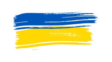 Grunge tarzında Ukrayna ulusal bayrağı. Ukrayna 'nın fırça darbesi bayrağıyla boyanmış. Vektör illüstrasyonu