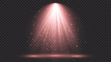 Spot ışıklarıyla birlikte soğuk kırmızı ışık. Koyu şeffaf bir arkaplanda sahne aydınlatma efektleri. Vektör illüstrasyonu