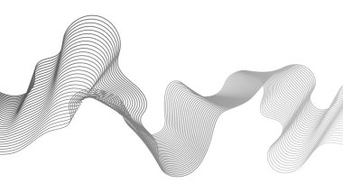 Beyaz zemin üzerinde gri dalga gradyan çizgileri olan soyut arkaplan. Modern teknoloji arka planı, dalga tasarımı. Vektör illüstrasyonu