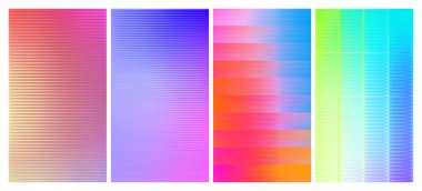 Dört adet buzlu kaburgalı cam doku seti. Bükülmüş cam yüzeydeki değişken yansımalar. Ilık, parlak bir yüzeye sahip ışıl ışıl bir ışık. Vektör İllüstrasyonu