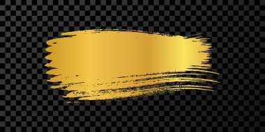 Altın fırça darbesi. El çizimi mürekkep lekesi koyu şeffaf arkaplanda izole edilmiş. Vektör illüstrasyonu
