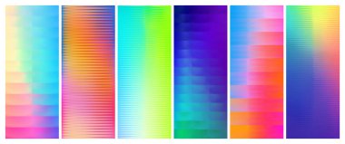 Altı adet buzlu kaburgalı cam doku seti. Bükülmüş cam yüzeydeki değişken yansımalar. Ilık, parlak bir yüzeye sahip ışıl ışıl bir ışık. Vektör İllüstrasyonu